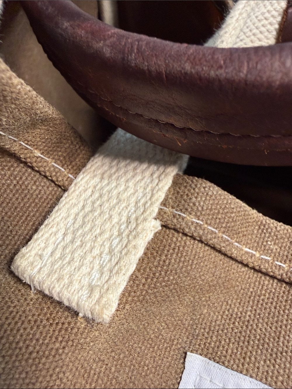 Steele Brown Waxed Canvas Tote with Cattle Hide Grips and Cream Canvas Straps - Picture 13 of 15